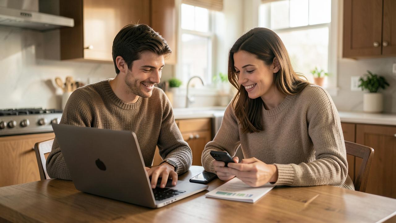 Couple reviewing personal loan options on a laptop at home